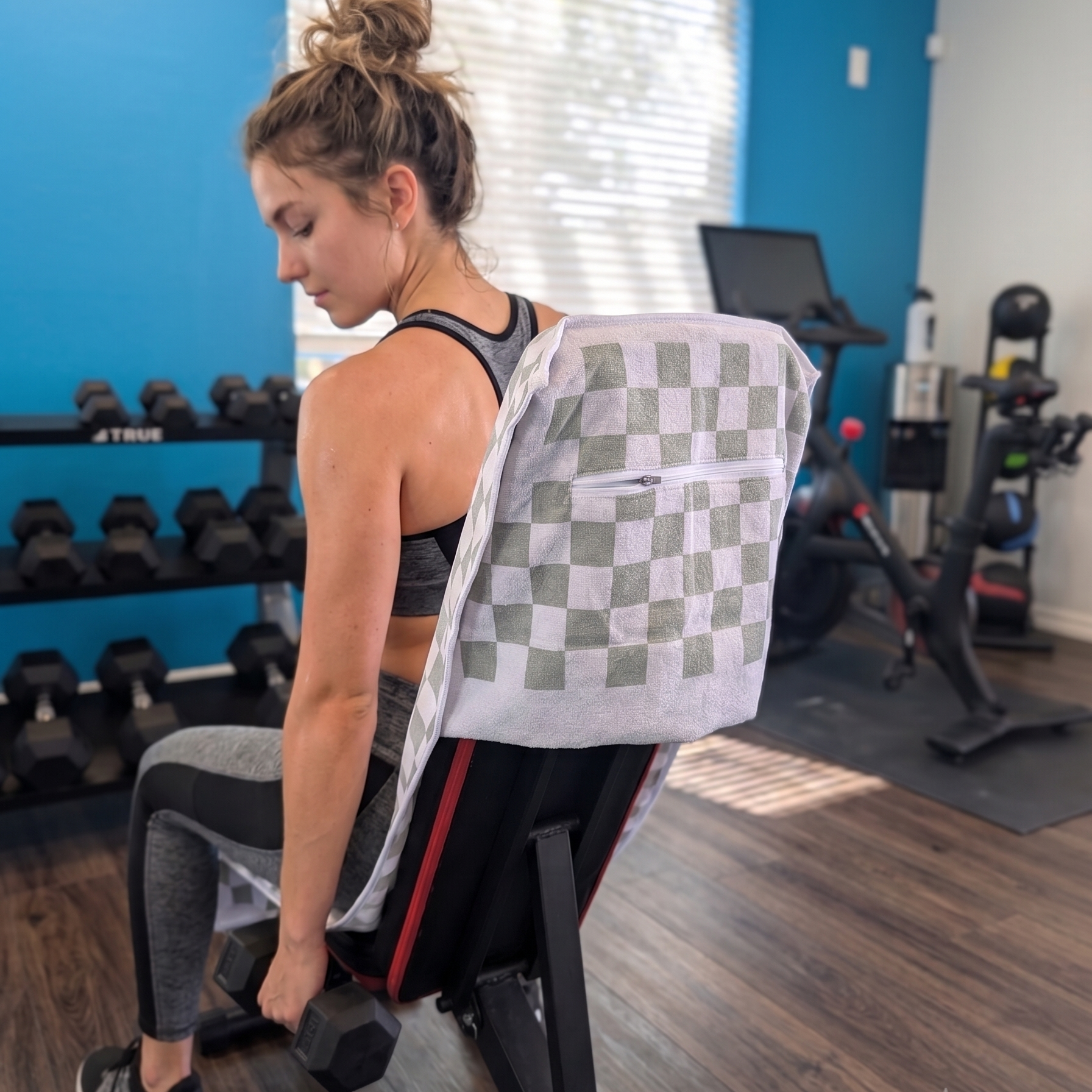 Gym Towel with Hood and Pocket - Green Check