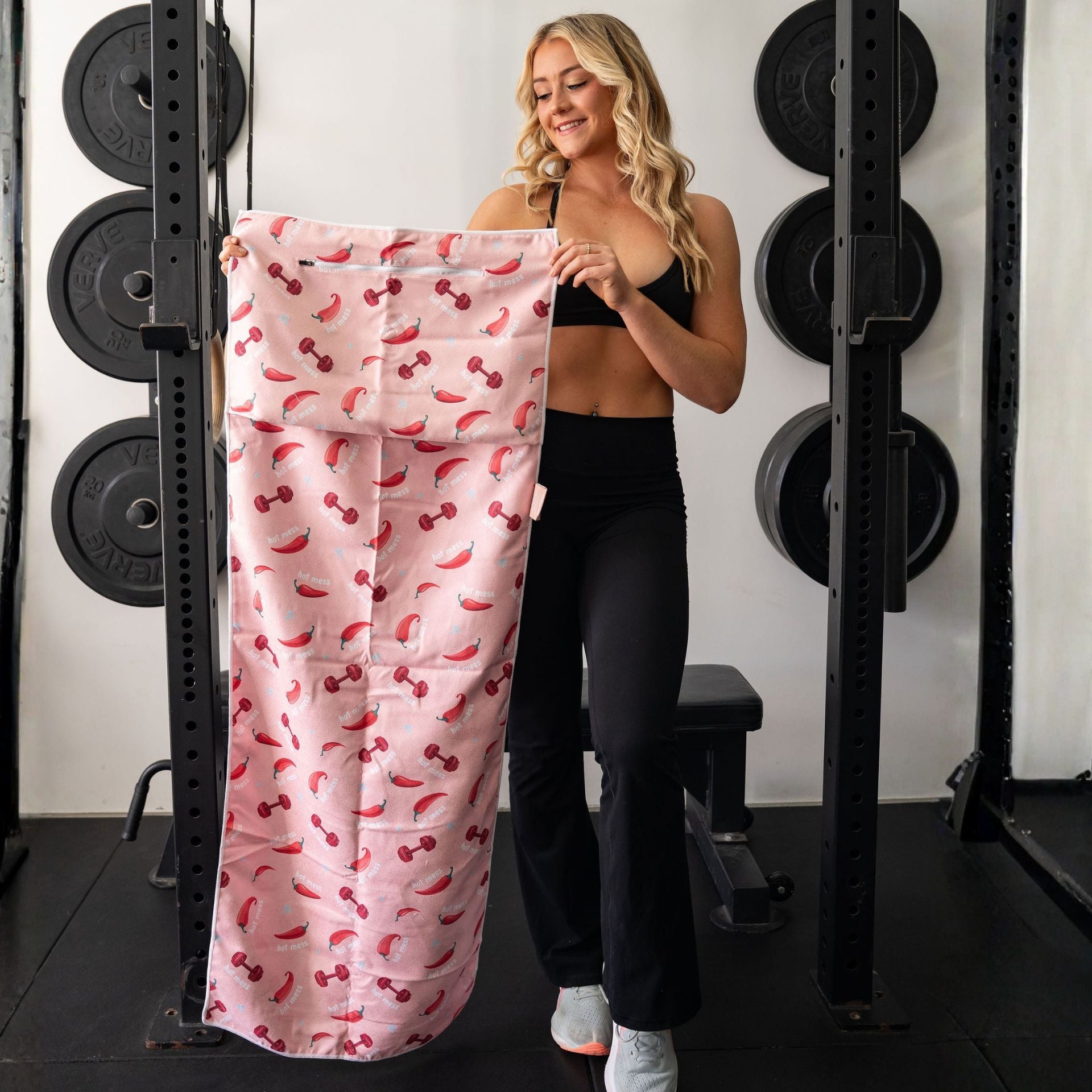 Gym Towel with Hood and Pocket - Pink Hot Mess